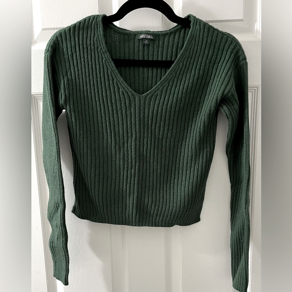 Wild fable dark green ribbed crop sweater size xs